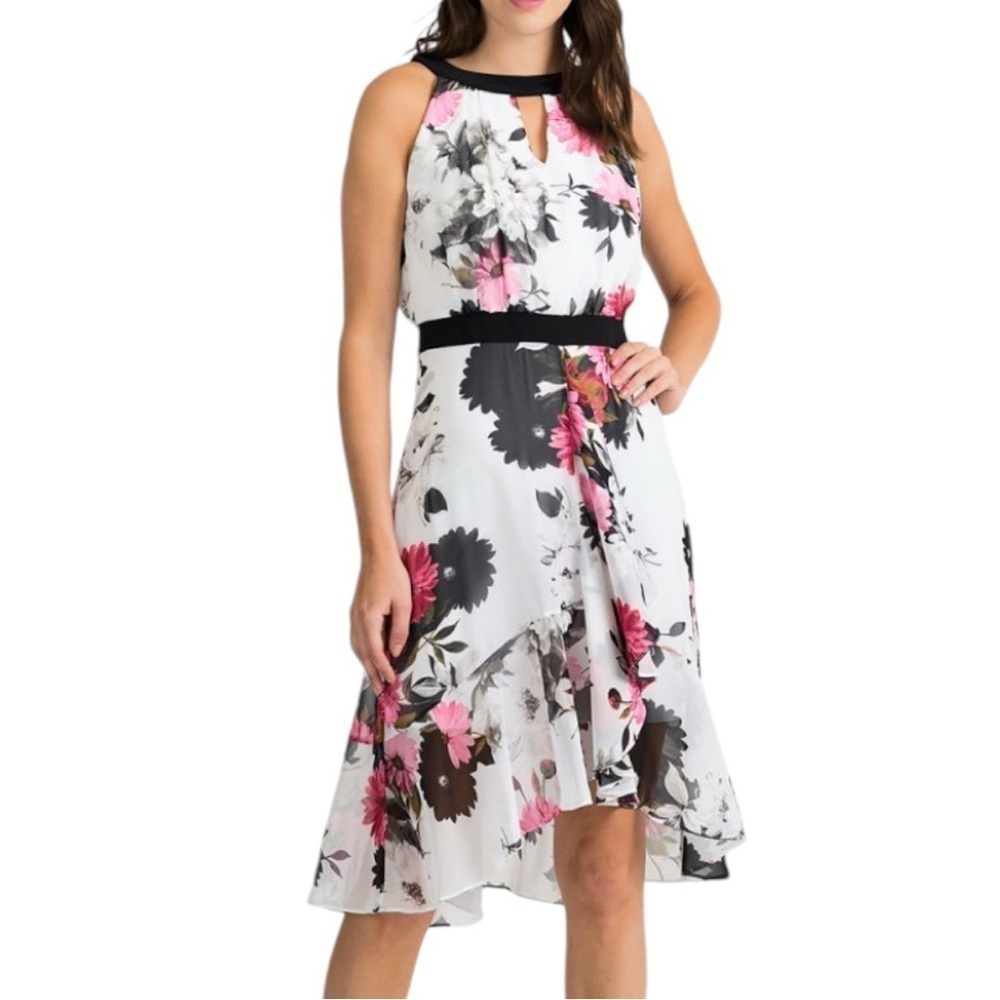 JOSEPH Ribkoff Sleeveless Dress w/ Voulant & Flower Print- size 4